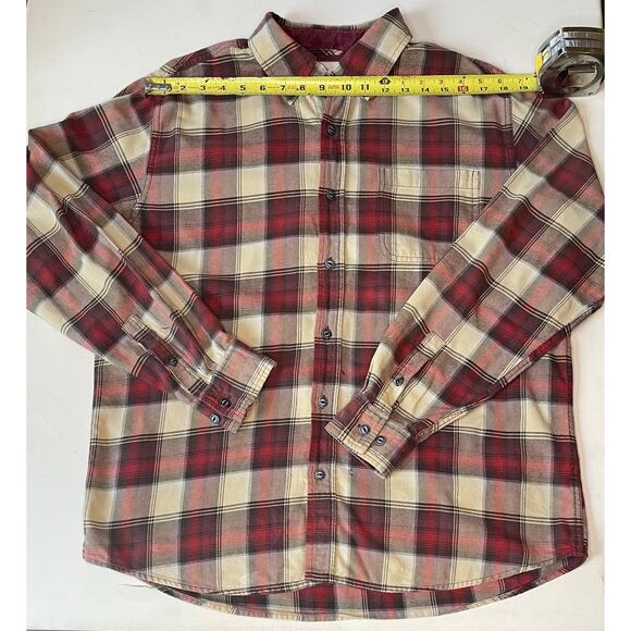 Weatherproof Vintage Men Shirt L Red Beige Brown Plaid Worn-In Grunge Workwear - Picture 3 of 12